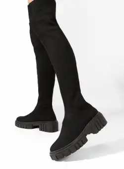 Cizme lungi fara toc Cota negre