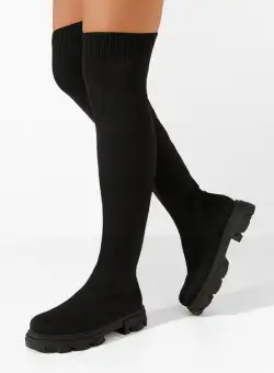 Cizme lungi fara toc Zevra negre