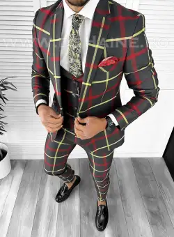 Costum barbati slim fit in carouri B7917 81 E~ 50-5