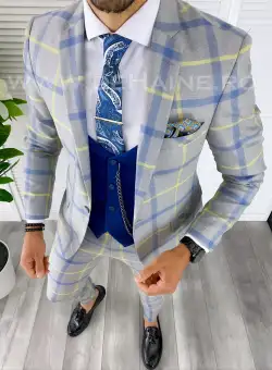 Costum barbati slim fit + Vesta albastra B5382 e 82-4.5 ~