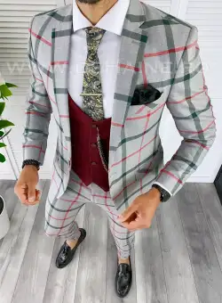 Costum barbati slim fit + Vesta grena B5365 P20-5.1/83-5 e ~