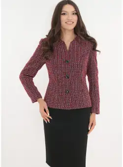 Costum - sacou din stofa bucle rosie si fusta din stofa neagra