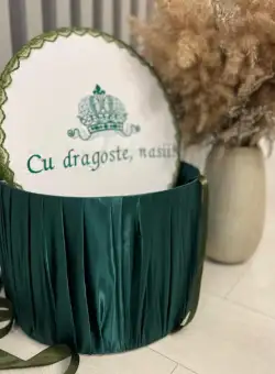 Cufar brodat botez Cu dragoste, nasii - verde