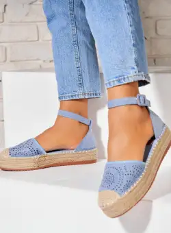Espadrile dama Albastre din Piele Ecologica Intoarsa Aspen