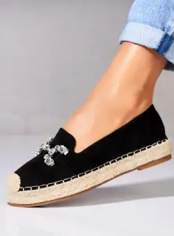 Espadrile dama Negre din Piele Ecologica Intoarsa Mavy