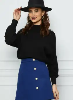 Fusta Dy Fashion albastra cu nasturi perlati