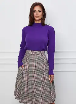 Fusta Dy Fashion clos cu carouri bej si mov