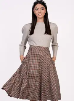 Fusta Dy Fashion clos maro cu carouri