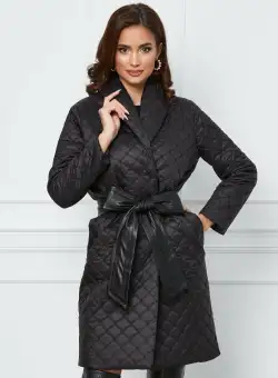 Geaca Dy Fashion neagra cu cordon din piele in talie