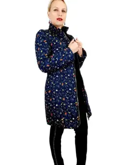 Geaca lunga bleumarin cu floricele
