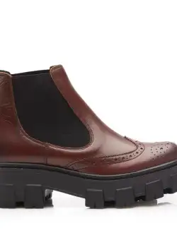 Ghete damă casual din piele naturală,Leofex -262-1 Marone Box