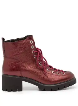 Ghete dama din piele naturala cu siret pana in varf - 541 Visiniu Metalizat Box