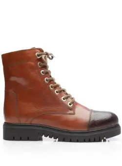 Ghete dama din piele naturala, Leofex - Mostra 299 Cognac Box Print