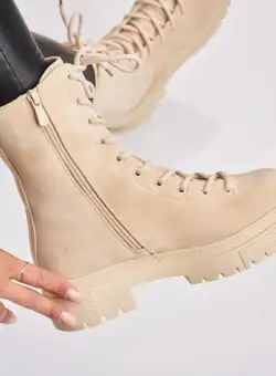 Ghete Dama Imblanite Bej din Piele Ecologica Intoarsa Adilee