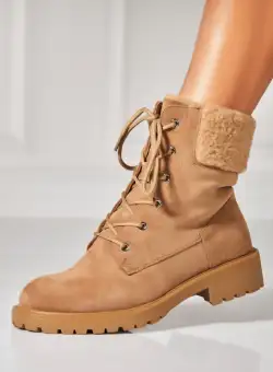 Ghete Dama Imblanite Camel din Piele Ecologica Intoarsa Lenora