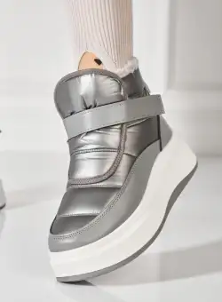 Ghete Dama Imblanite Gri din Piele Ecologica Alaya