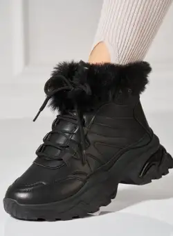 Ghete Dama Imblanite Negre din Piele Ecologica Abyan