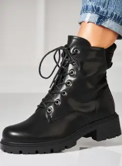 Ghete Dama Imblanite Negre din Piele Ecologica Anjan