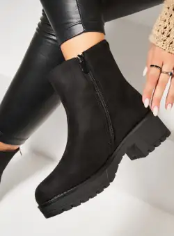 Ghete Dama Imblanite Negre din Piele Ecologica Intoarsa Diane