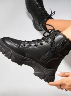 Ghete Dama Imblanite Negre din Piele Ecologica Lexie