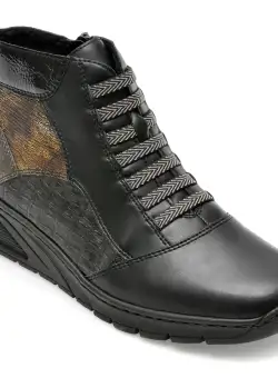 Ghete RIEKER negre, N3374, din piele naturala