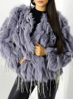 Haina din blana naturala cu franjuri