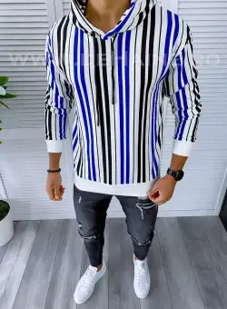 Hanorac barbati slim fit albastru cu imprimeu K351 13-1.1