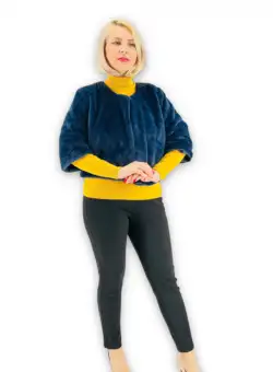 Jacheta cu talie scurta din blana sintetica - bleumarin
