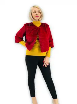 Jacheta cu talie scurta din blana sintetica - rosu