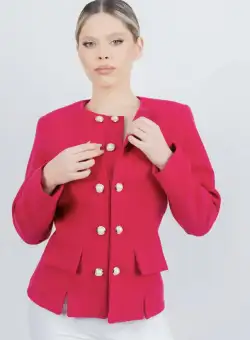 Jacheta dama fucsia din stofa tesuta prevazuta cu nasturi tip perle