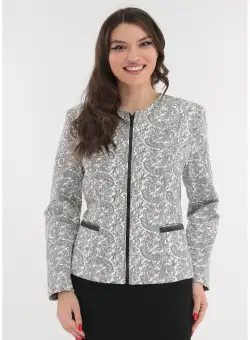 Jacheta din piele ecologica alba cu imprimeu abstract