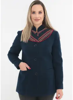 Jacheta din stofa bleumarin cu motive traditionale