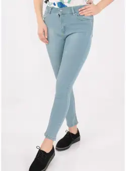 Jeans bleu skinny fit cu talie inalta