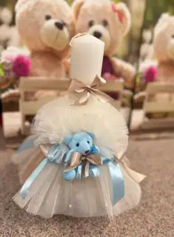 Lumanare Botez Voal Ursulet - Bleu 3