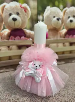 Lumanare Botez Voal Ursulet - Roz