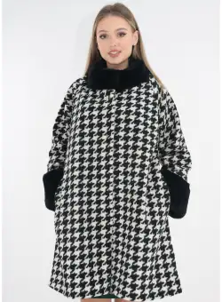 Mantou din stofa cu model tip picior de cocos si blanita neagra