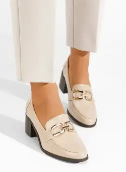 Mocasini cu toc Alendia bej