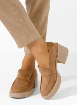 Mocasini cu toc Kerena camel