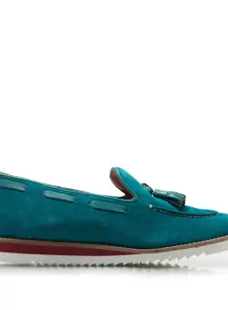 Mocasini damă casual din piele naturală, Leofex - 202 Turcoaz Velur