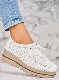 Mocasini dama Piele Naturala Albi Maive