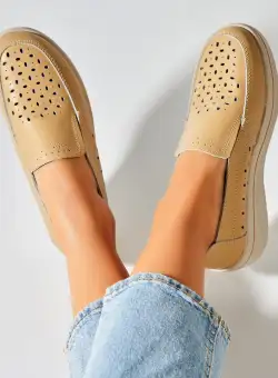 Mocasini dama Piele Naturala Bej Nazari