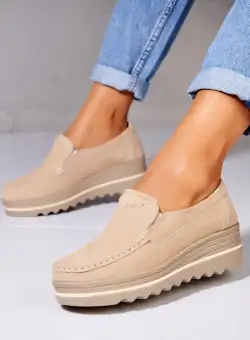 Mocasini dama Piele Naturala Intoarsa Bej Sulma