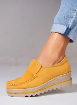 Mocasini dama Piele Naturala Intoarsa Galbeni Sulma