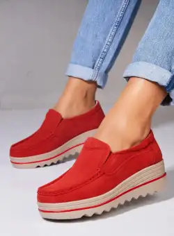 Mocasini dama Piele Naturala Intoarsa Rosii Sulma