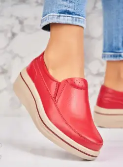 Mocasini dama Piele Naturala Rosii Crue