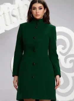 Palton Artista verde matlasat cu buzunare laterale