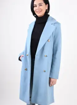 Palton dama bleu cu doua randuri de nasturi