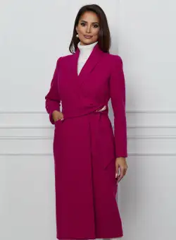 Palton Ginette fucsia elegant cu aplicatie in talie