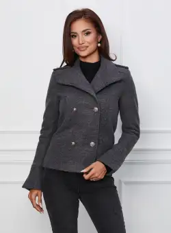 Palton Moze scurt gri cu buzunare