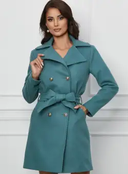 Palton Moze verde mint cu cordon in talie